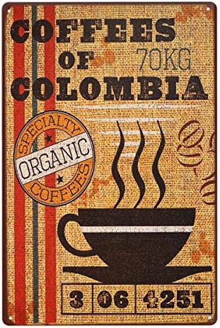 JILIGUALA Coffee Of Colombia Vintage Metal Tin Poster Wall Poster Decor For Home Pub Bar Retro Tin Plate Wall Art 30By20