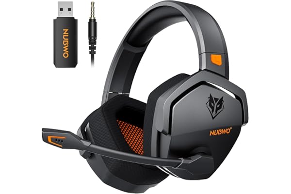 NUBWO G06 Double Casque Gaming sans Fil avec Microphone pour PS5, PS4, PC, NS, Mobile: 2,4 GHz Wireless + 5,3 Bluetooth - Batterie de 100 Heures - Pilotes de 50mm - Orange