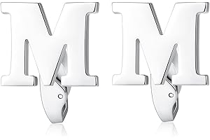 HONEY BEAR Carta Inicial Alfabeto Gemelos - Acero Inoxidable para Hombres Camisas Accesorios,Plata