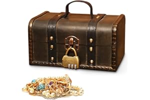 FENYW Vintage Holz Schatztruhe, Schatztruhe aus Holz mit Zahlenschloss, Holz Aufbewahrung Schatzkiste mit Deckel, Holztruhe Schatzkiste für Aufbewahren und Dekorieren Geschenke-18x12.5x9.5cm