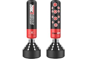 MAXSTRENGTH Saco de boxeo de pie de 1,8 m, resistente, para sparring y artes marciales mixtas, fitness, boxeo, patada, gimnasio, entrenamiento, saco de boxeo, soporte con base de ventosa (negro) (rojo, 1,7 m)