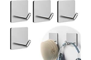 Fogbush Stick on Hooks, 4Pcs Self Adhesive Wall Hooks Sticky Metal Hook for Hanging Stainless Steel Kitchen Bathroom Door Towel Hook for Home Office Schoool Hanging Towel Hats Clothes Keys