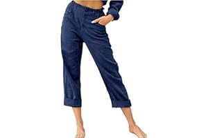 GENERIC Leinenhose Damen Sommer Capri Sommerhose Damen Leicht 7/8 Stoffhose Damen Elegant Stretch-Hosen Einfarbig Jogginghose Locker Yogahose Mit Gummizug Caprihose- Strandhosen- Haremshosen- Freizeithose