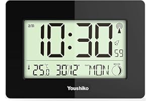 Youshiko Radio Controlled Wall Clock (Official UK Version) Large Screen LCD Silent Auto Set Up with Day Date Month