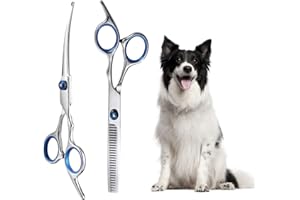 MisFun 2 Pièces Ciseaux de Toilettage Pet, Ciseaux de Toilette pour Chats, Scissors Courbés pour Animaux de Compagnie Ciseaux, pour Animaux Domestiques et aux Chiens pour Couper les Poils (Bleu)