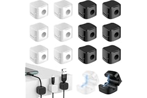MINISOISO 12PCS Clips para Cables, Soporte para Cables, Soporte para Cables Autoadhesivo, Organizador de Cables de Escritorio para Escritorio, Mesita de Noche, Soporte para Cables de Audio USB (Negro + Blanco)