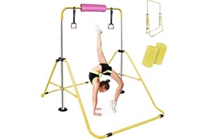 Triclicks Gymnastics Bar, Folding Horizontal Bar with Gymnastic Rings Kids Boys Girl Gymnastics Training Equipment, Adjustable Height Junior Training Bar Kip Bar for Home Gym Indoor Garden