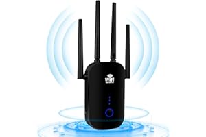 DITTYBUY WiFi Extender Booster, WiFi Range Extender 1200Mbps, WiFi Booster Dual Band 2.4GHz & 5.8GHz, Wireless Signal Booster with External 4 * 3dBi Dual-Band Antennas, Internet Booster Up to 3000sq.Ft（Black）