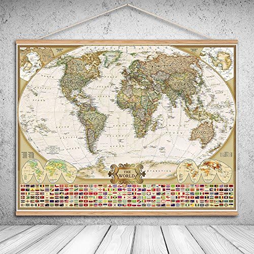 World Map Vintage Canvas Painting Country Flag Retro Poster Map (23 x 31inch or 60 x 80cm)