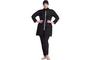oneforus Musulman Grande Taille Burkini - Femmes 3 pièces Modeste Fermeture éclair Islamique Maillots de Bain Kaftan Maillot de Bain Grande Taille avec Hijab de Natation