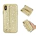 Produktbild Aulzaju Schutzhülle für iPhone mit Glitzersteinen, luxuriös, synthetisch, modisch, weich, Kreditkartenständer mit Lederstreifen iphone xs max gold