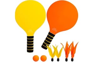 INPODAK Beach Bat and Ball Set, Kids Wooden Paddle Ball, Beach Ball Racket Set, Wood Racket Game- 2 Paddles 4 Birdies 2 Balls, Garden Family Game Toys for Boys Girls Teens Years Old