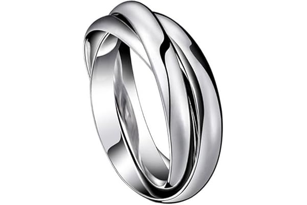JewelryWe Bijoux Bague Homme et Femme Triple Anneaux Entrelacé Mariage Acier Inoxydable Anneaux Fantaisie Couleur Argent(Taille de Bague Optionnel)