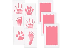 Nabance Inkless Hand & Footprint Kit, 3 Pink Baby Handprint Ink Pads with Clean-Touch, 6 Imprint Cards, Pet Paw Print, Baby Ink Imprint Kits Safe Non-Toxic, Pawprint Kit, Family Keepsake - Pink