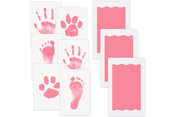 Nabance Kit Empreinte Pieds et Mains Bébé, Bébé Empreinte avec Tampon Encreur, Kit Empreinte Chien, Tampon Encreur Empreinte de Main et Pied de Bébé, Souvenir Familial, Cadeau pour Bapteme bébé (Rose)