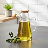 Deconox 1 Adet 900 ML Bambu Kapaklı Borosilikat Cam Yağlık ve Sirkelik, Isıya Dayanıklı ve &Ouml;l&ccedil;ekli Tasarım, Damlatmaz Ağızlı 