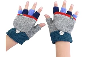 AfinderDE Children’s Mittens, Girls and Boys Removable Flap Knitted Gloves, Mittens Gloves, Fingerless Gloves, Fingerless Half Gloves, Knitted Gloves, Winter Gloves -