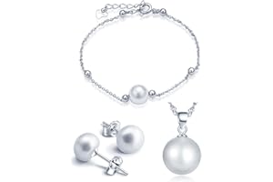 Yumilok Bijoux ensemble pour femme fille collier et bracelet et boucle d'oreille en argent 925 et perle bijoux perle élégant