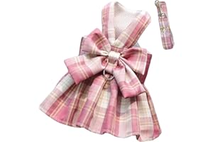 Oyccen Dog Plaid Harness and Leash Set Cat Bow Tie Princess Dress Harness Pet Clothes for Small Dogs Cats Puppy