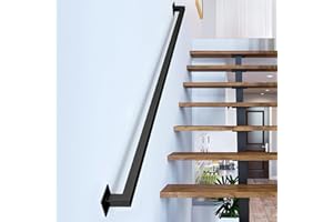 Gorssen 420cm Corrimano per Scale Interne Esterni Ringhiere a Parete Ringhiera Passamano Maniglia di Sicurezza Balaustre pour Disabili Anziani - Kit Completo - Metallo Ferro Nero