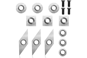 OUGPIU 12PCS Plaquettes De Coupe En Carbure De Tungstène pour Outils De Tournage à Tour à Bois,Comprenant 11mm Carré avec Rayon,8.9mm und 12mm Rond,un Diamant de 30x10mm avec Une Pointe Acérée,avec 4 vis M4