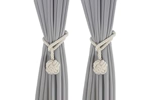 Gohytal Raffhalter für Vorhänge, 2 Stück Vorhang Raffhalter Weiß, Gardinenhalter, Raffhalter für Vorhänge, Vorhang Seil Raffhalter Baumwoll Handstrick Vorhanghalter Clips für Schlafzimmer, Büro Deko