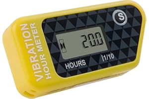 Runleader Compteur d’heures de vibration LCD pour l’entretien, conception de verrouillage sans câble et écran pour tondeuse à gazon, générateur, compresseur, tronçonneuse de moto, etc. (jaune)
