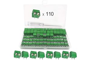 YIXISI 110 Pièces PCB Vis Connecteur, Bornier à Souder Vert 5mm, Bornier à Vis de PCB Circuit Imprimé 2 Broches (Pin) pour Arduino (Vert)