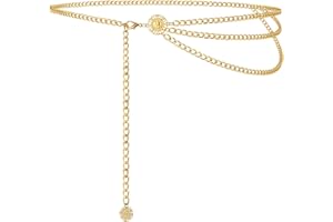 Alaoo Ceinture en Métal Occidental,Ajouré Sculpté Chaîne Ceintures,Taille En Métal Ceinture de Chaîne Réglable,Chaîne de Taille Bohème pour Tenue de Concert de Campagne pour Robe