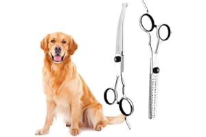XoeLLe Forbici Toelettatura Cani Professionali, 2 Pezzi Toelettatura Cani Forbici Inox Inossidabile con Punte di Sicurezza Rotonde, Kit Forbici Toelettatura Cani per Toelettatura Animali (Nero)