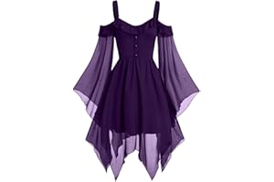 GIIWAKI Medieval Costume Renaissance Gothic Dress for Women Plus Size Halloween Dress Victorian Dress Butterfly Sleeve Maxi Dress Vintage Vampire Witch Cosplay Gothic Dress Gown