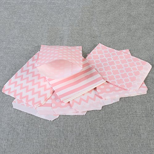 NUOLUX Treat Sacks,48pcs Wedding Candy Bar Bags Party Gift Bags Paper Bag (Pink) - 2