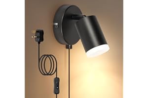Dehobo Wall Light with Switch, Plug in Wall Spot Lamps GU10 Adjustable Wall Mounted Lights Aluminum for Bedroom Reading Room Cupboard Kitchen Desk Picture, No Bulb