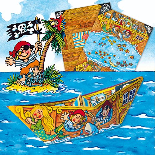 8x Faltspiele * PIRATENSCHIFFE * mit den Motiv: PIRAT PIT PLANKE aus dem Lutz Mauder Verlag // 10230 // Spiele zum Kindergeburtstag Kinder Geburtstag Mitgebsel Geschenk Party Set Jungen Linderpiraten Pirates - 3