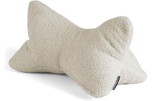 mokebo Lesekissen aus weichen Bouclé-Stoff 'Der Leseknochen', ergonomisches Nackenkissen aus gemütliches Teddystoff, Flexible Stütze für Bücher, E-Books oder Tablets oder als Sofakissen in Natur Beige