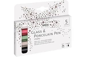 KREUL 16570 - Glass & Porcelain Pen Chalky, 5 Stifte, formstabile Rundspitze mit Strichstärke 2 - 4 mm, sanft - matte Glas- und Porzellanfarbe mit Kreide Optik, deckend, lichtecht