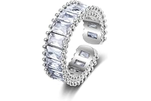 GENPAR Sterling Silver Ring for Women, Solid Silver Romantic Rainbow Crown Opening Ring for Women Jewelry, with 5A Cubic Zirconia，Adjustable Size