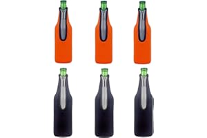 AF-WAN Beer Bottle Sleeve Keep Beer Soft Drink Water Cool Insulated Neoprene with Foldable Zip 6 Pack 19.4 oz (550 ml) (3 Black + 3 Orange)