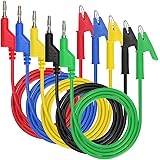 IGNPION 0.15”(4mm) 5PC Banana Plug to Crocodile Alligator Clip Test Probe Multimeter Probe Test Lead, Lead Wire Silicone Cabl