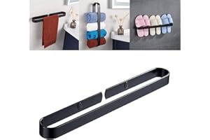 Barrageon Bagno Porta Salviette 40CM Attaccatura Parete Ripiano Asciugamano Cucina Portasciugamani Acciaio Inossidabile Asciugamani Anelli Spesso Alluminio Foratura Installazione（Nero）