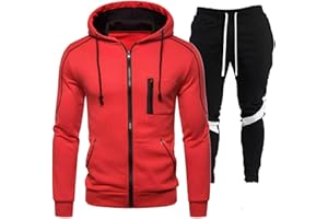 DUHENWU Herren 2-Teilig Fleece Jogginganzug Hoodie Und Hosen Loose Fit Sportanzug Reißverschluss Mit Kapuze Trainingsanzug Langarm Oversize Sportanzug Farbblock Warm Freizeitanzug