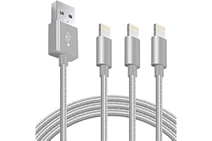 GlobaLink nylonowy pleciony kabel iPhone, 3 szt. 2 m kabel Apple Lightning [Certyfikat Apple MFI] kabel ładowarki do iPhone'a SE 2020 11 Pro Max XS X XR 8 plus 7 plus 6 plus iPad iPod itp.-srebrny szary