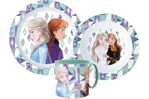 ‎PALLEON Frozen Die Eiskönigin Kinder-Geschirr Set mit Teller, Müslischale und Tasse (wiederverwendbar)