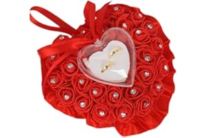 Wambere Coussin pour alliances de mariage - En forme de cœur - Rose romantique - 18 x 19 cm - Rouge