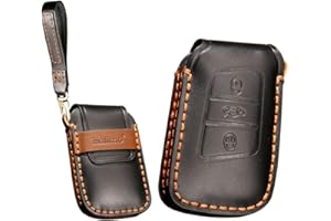 KUNIO Smart Etui na Kluczyki Samochodowe Pasuje do VW Magotan Passat B8 Tiguan MK2 Jetta Skoda Superb A7 Kodiaq, Skórzany Breloczek do Kluczy, Etui Ochronne, 3 Przyciski A, Czarne