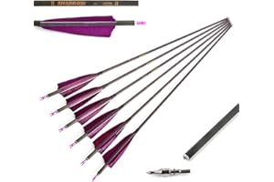 SHARROW 12pcs Archery Carbon Arrows 34 inch Target Hunting Arrows Bolts Spine 400 Fletching 4" Turkey Feathers for Compound Recurve Bow