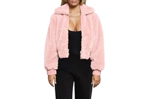 FANCYINN Damen Mantel Teddy Winterjacke Revers Faux Für teddyjacke für Damen Übergroße Ärmel Outwear Tasche Reißverschluss kurz Mantel
