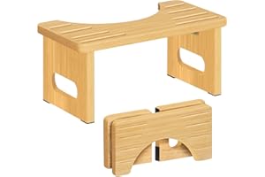 RayLove Sgabello WC in bambù con cuscinetti antiscivolo, pieghevole salvaspazio, resistente a 35 gradi (Colore Originale)