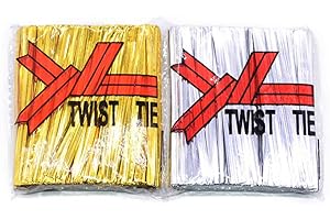ONLYFLY YQ 2 Pack de 1400 Pièces Attaches Métalliques,Lien Torsadé Candy Bag Ties Lien Torsadé pour Emballage de Bonbons（Or et Argent）