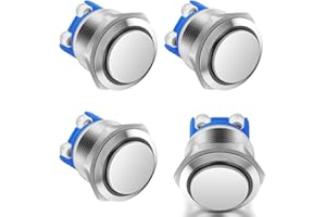 HOTUT 4 Pezzi Pulsante Impermeabile Momentaneo, Acciaio Inossidabile pulsante Rotondo, 16mm Pulsante Interruttore Momentaneo, pulsanti da pannello per DIY auto, Campanello, Barca(Testa Alta)